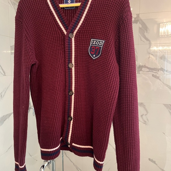 izod classic knit preppy dressing rich sweater size medium burgundy golf sweater - Picture 14 of 17